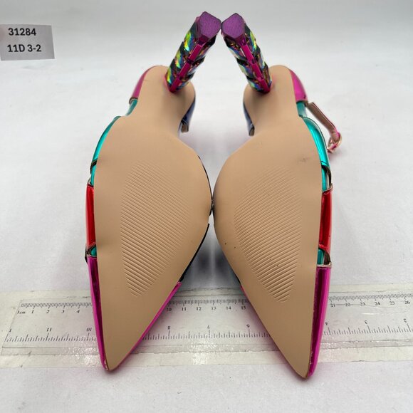 FSJ Fuchsia Crystal Heel Colorful Pointed Toe High Heel Ankle Strap Sandals - Picture 7 of 8